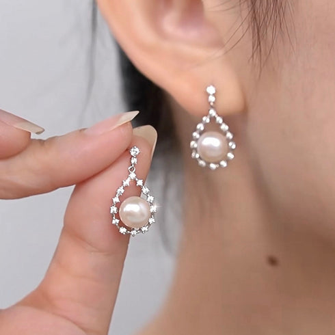 Teardrop Zirconia Pearl Earrings